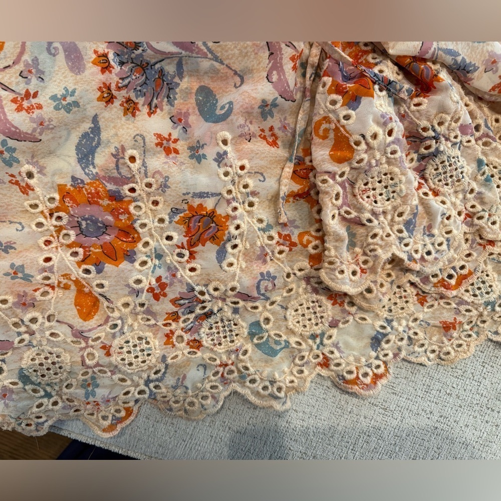 Floral Crochet-Trim Peasant Top - Pink, Orange, Blue. - Picture 9 of 10